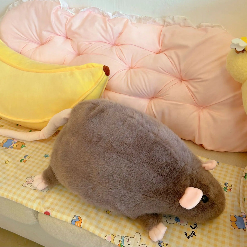 Plush Rat Toy Gray Soft Pillow Plushie For Kids And Adults Decorative Cushion