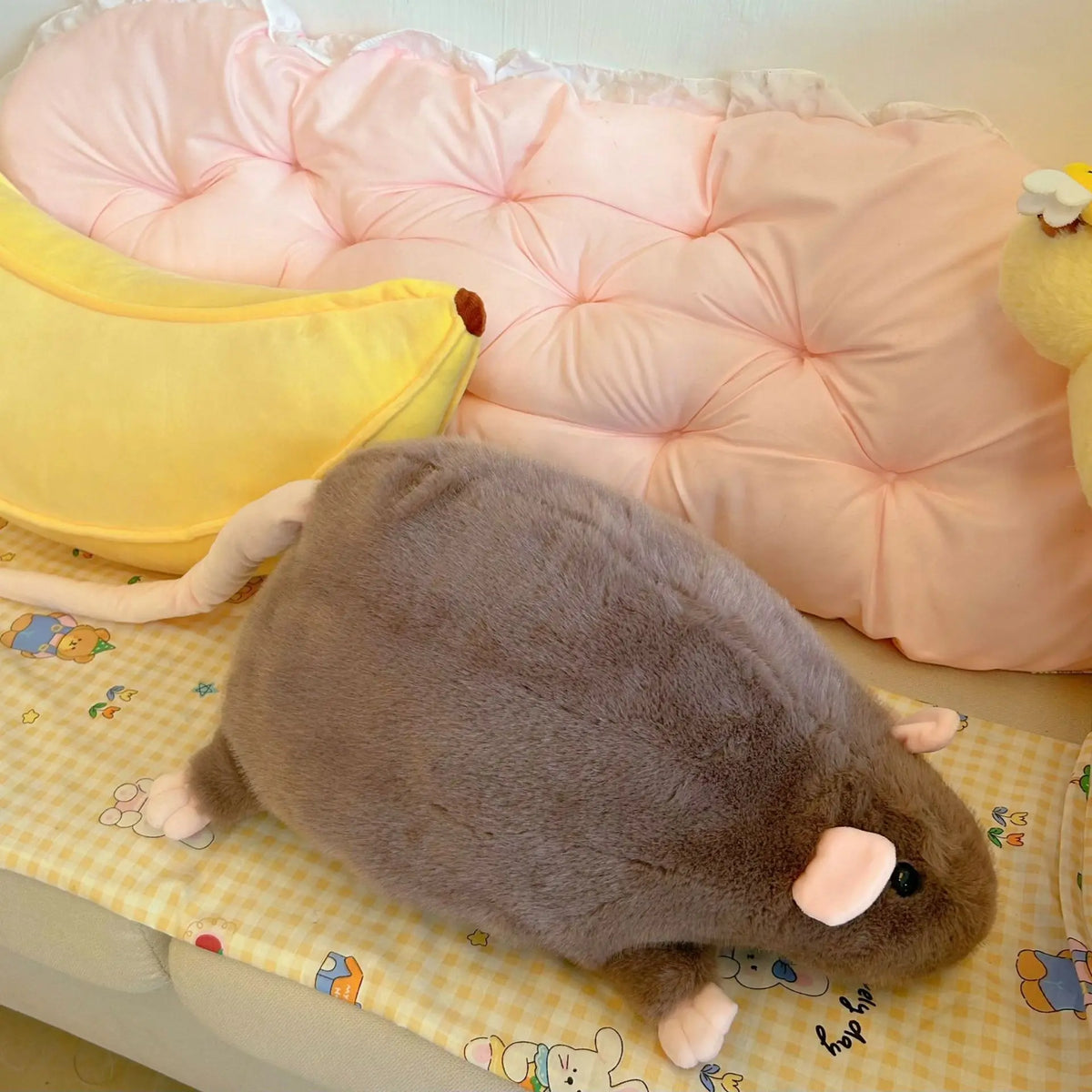 Plush Rat Toy Gray Soft Pillow Plushie For Kids And Adults Decorative Cushion