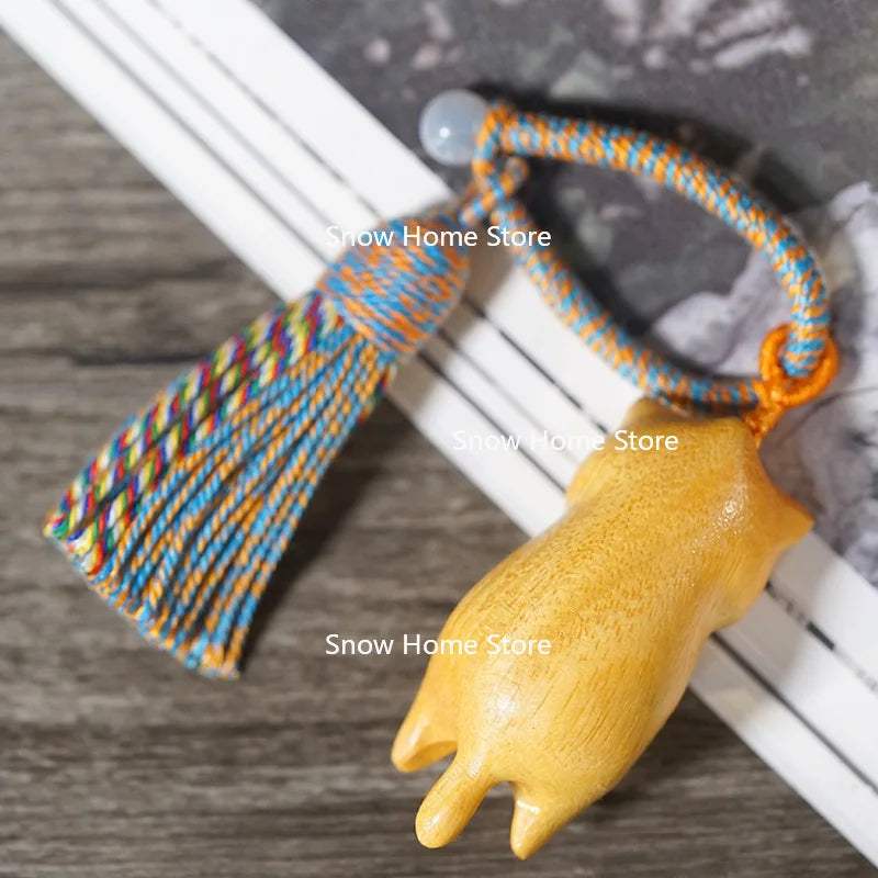 Log Carving Lazy Cat Pendant Beech Gold Sandalwood Blood Cypress Wood Carving Lucky Cat DIY Fringed Keychain